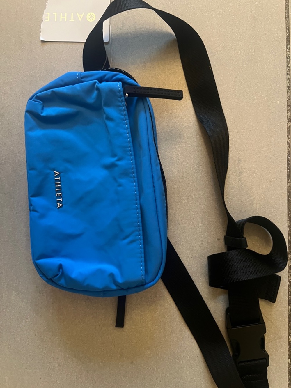Athleta Blue Crossbody Belt Bag with Black Strap